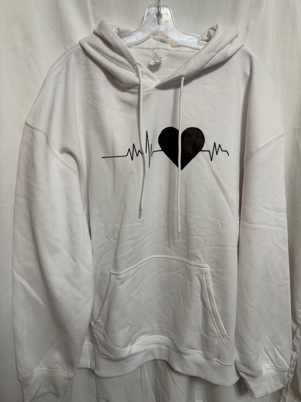 White Hoodie with Black Heart EKG Graphic